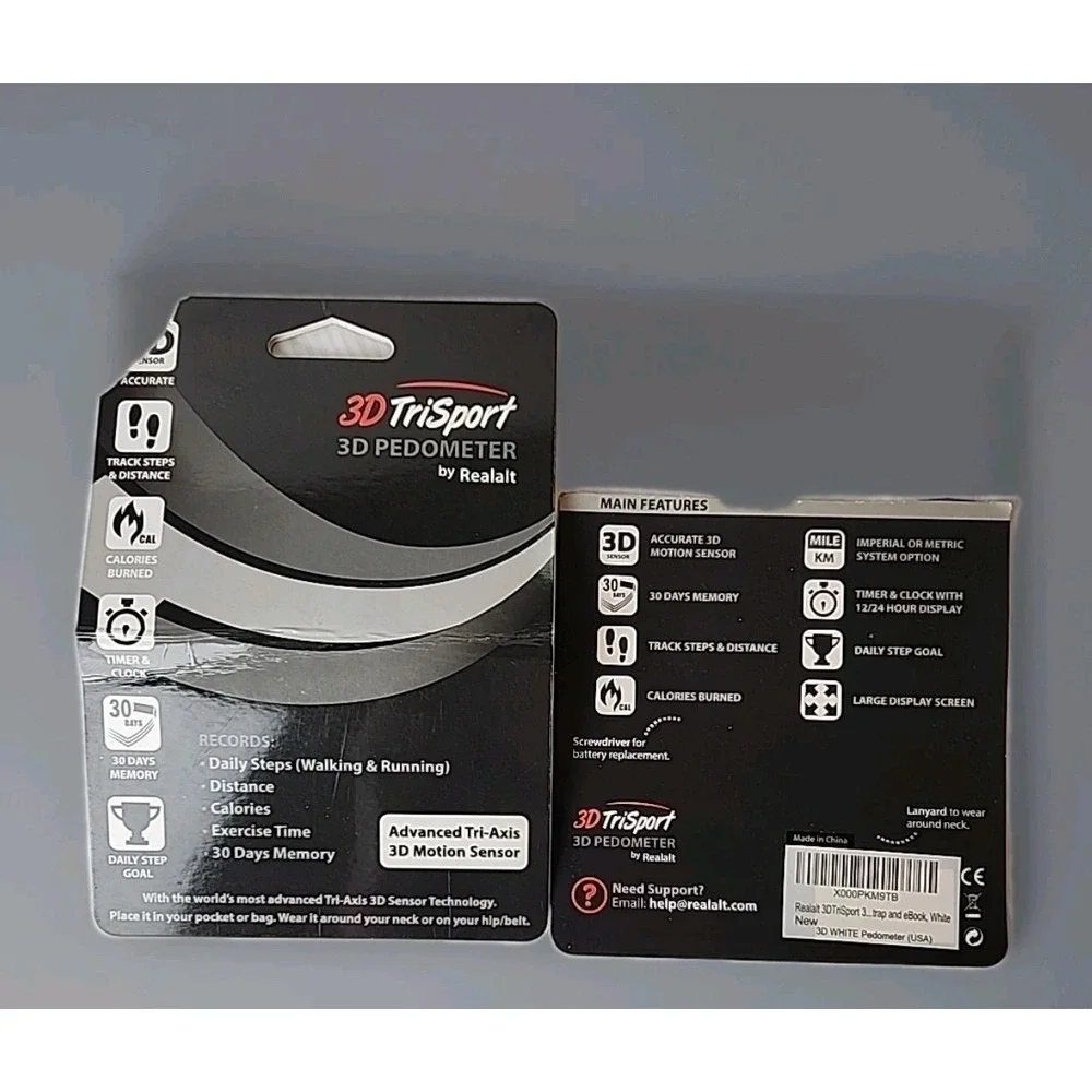 Lot 2 Realalt‎ 3D Trisport Pedometer w/Clip White Tracks Steps Distance Calories